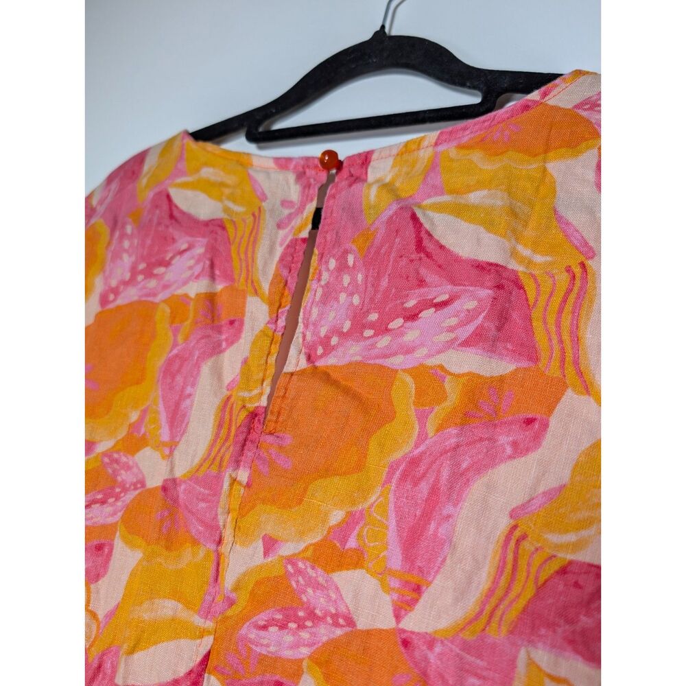 Cynthia Rowley Linen Floral Shift Dress L Tropical Resort Pink Orange Pockets - Picture 5 of 7